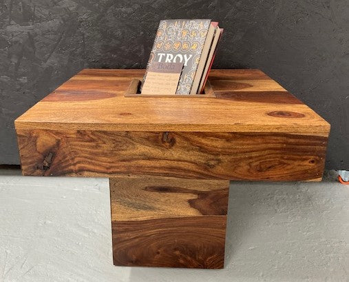 Solid Wood Side Table with Central Storage Slot