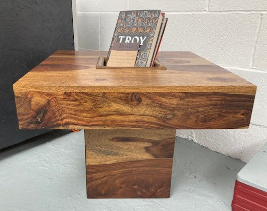 Solid Wood Side Table with Central Storage Slot